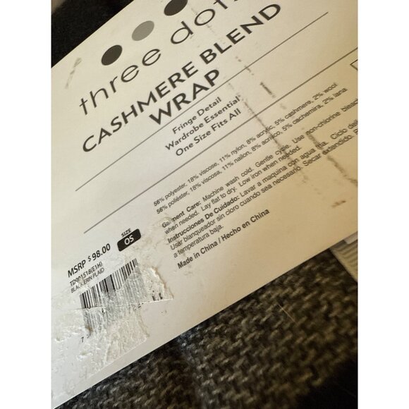 Three Dots Cashmere Blend Wrap Shawl One Size Black White Plaid - Picture 10 of 13